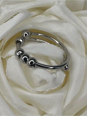 Silver Spinner Ring w/ Moving Beads | Fidget Anxiety Ring | Minimalist